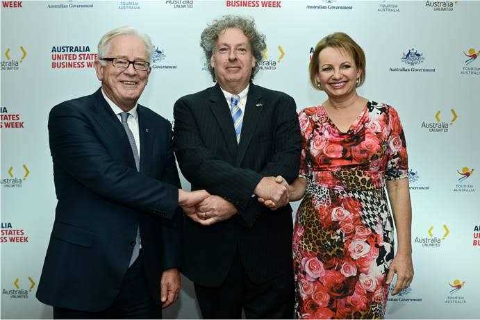 Commonwealth Trade Minister Hon. Andrew Robb and Minister for Health, Sussan Ley congratulates Dr David Burton (Compumedics Chairman/CEO) on new major strategic MEG Brain Imaging deal at USA trade mission (San Francisco; 18Feb16)