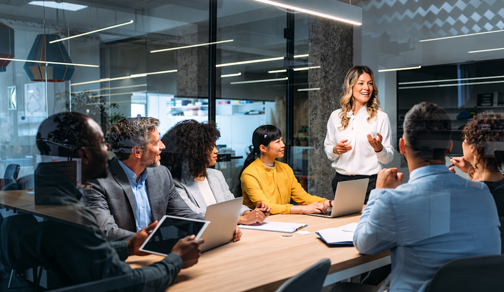 Modern Glass-Walled Team Meeting
