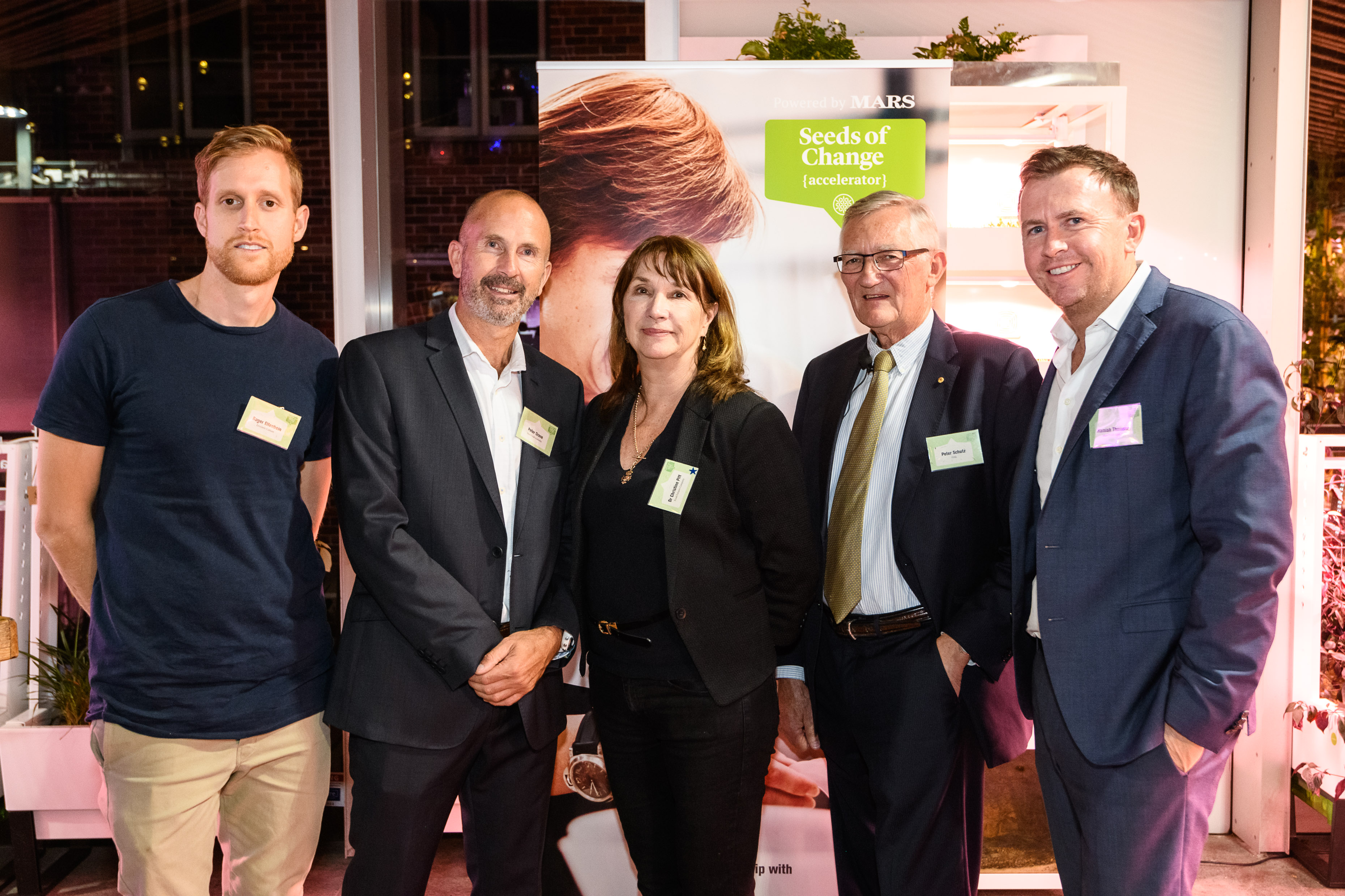 Roger Elfenbein, Founder and Managing Director at Zentient Culture; Peter Crane, R&D Director, Mars Food Australia; Dr Christine Pitt, CEO, Food Futures Company; Peter Schutz, Chairman, FIAL; and Hamish Thomson, General Manager, Mars Food Australia.  