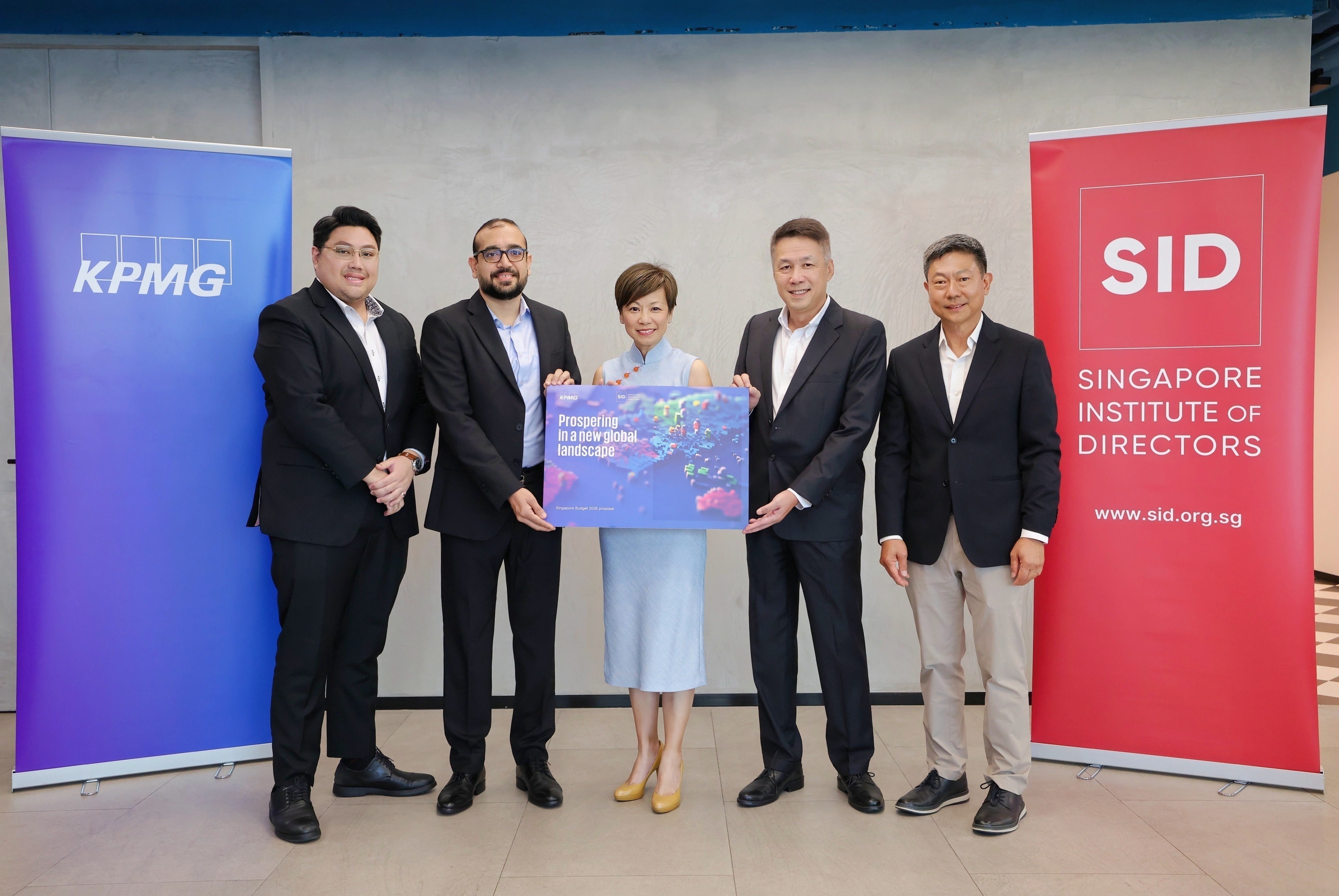 From Left to Right: Yong Jiahao, Partner, Infrastructure, Government & Healthcare (IGH) & Industrial Manufacturing, Tax, KPMG; Ajay Kumar Sanganeria, Partner and Head of Tax, KPMG; Lee Sze Yeng, Managing Partner, KPMG; Max Loh Khum Whai, Vice-Chair, Singapore Institute of Directors; Edwin Lee, Deputy CEO, Singapore Institute of Directors