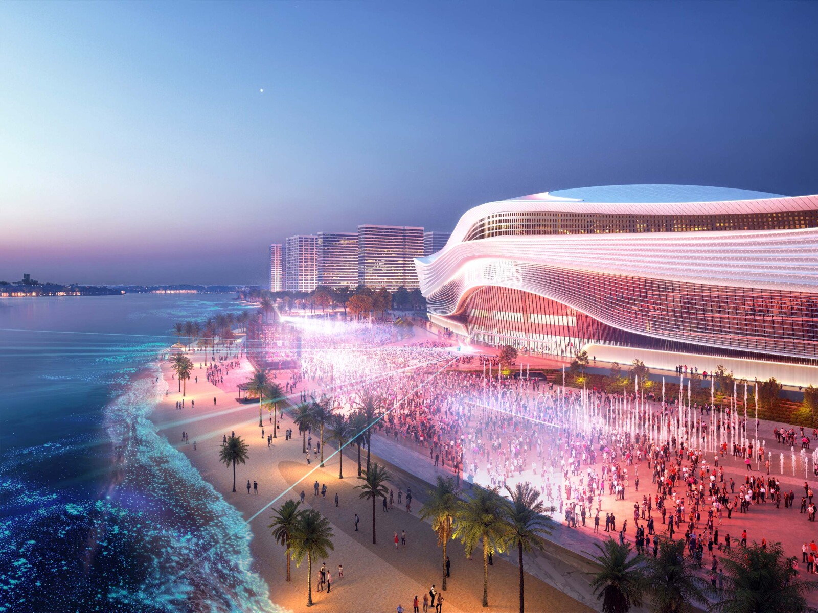 Perspective view of the Blue Wave Theater—Southeast Asia's largest theater, located within the Vietnam Exposition Center in Can Gio, Ho Chi Minh City (VEC Can Gio).