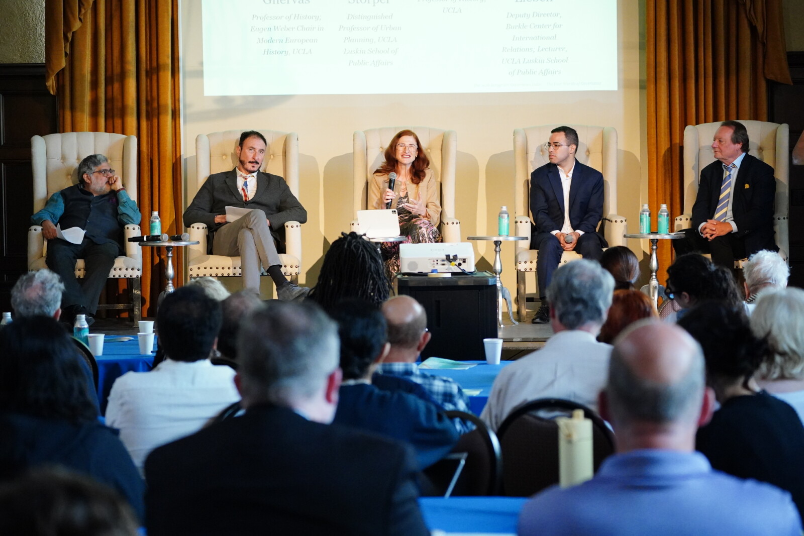 Presentation of the 2026 Berggruen Governance Index: On 6 May in Los Angeles, the following individuals discussed the findings of the study (from left): Vinay Lai (Professor of History, UCLA), Michael Storper (Distinguished Professor of Urban Planning, UCLA), Stella Ghervas (Professor of History, UCLA) and the two authors of the study, Joseph Saraceno and Prof. Helmut Anheier (both from UCLA