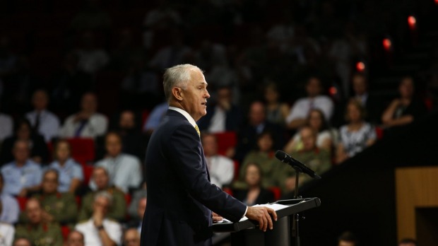 Prime Minister Malcolm Turnbull launches the Defence white paper. Photo: Andrew Meares